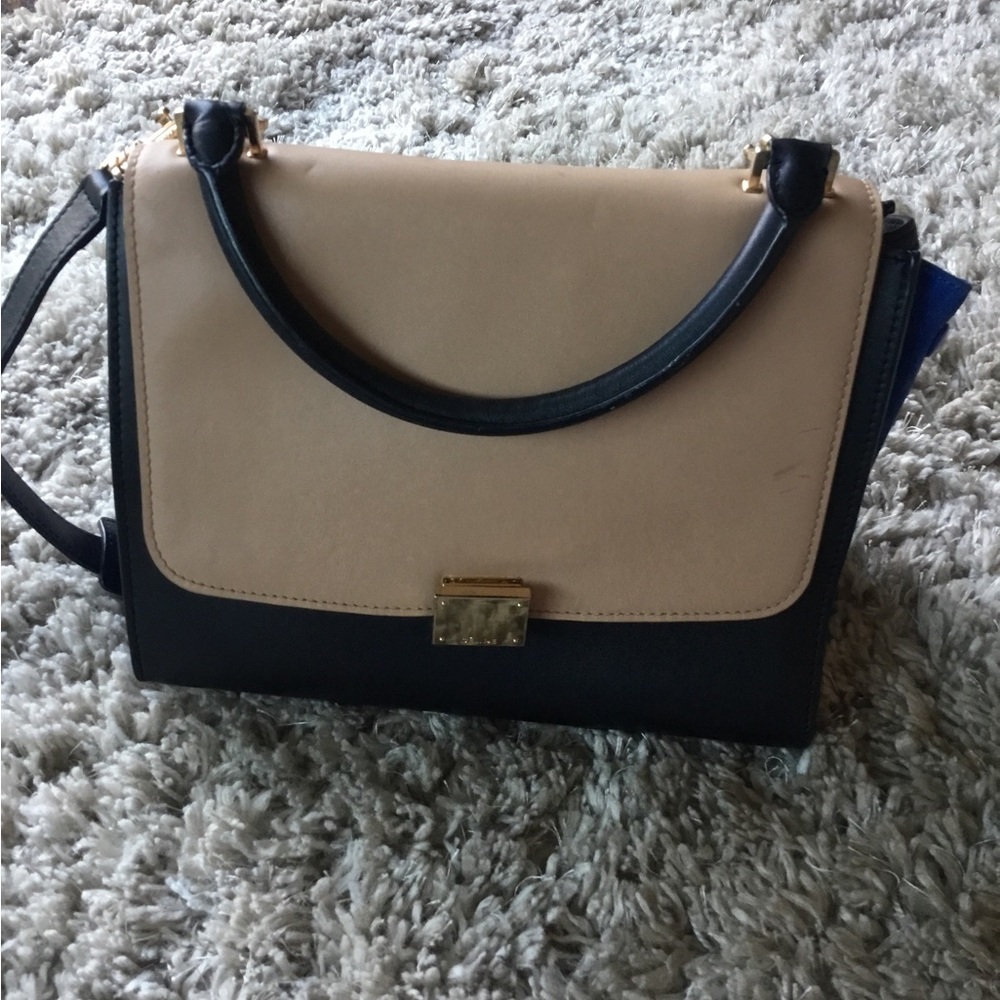 Fashion shoulder bag blue -beige